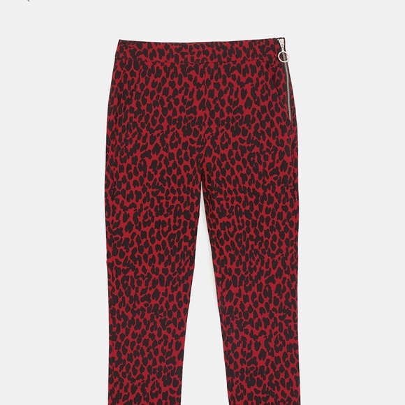 red animal print trousers